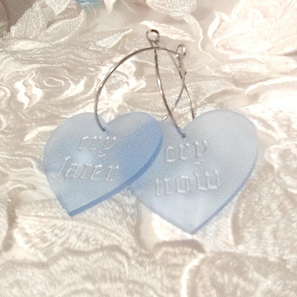 Acrylic "Cry Now, Cry Later" Statement Dangling Hoop Earrings
